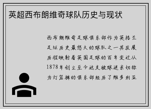 英超西布朗维奇球队历史与现状